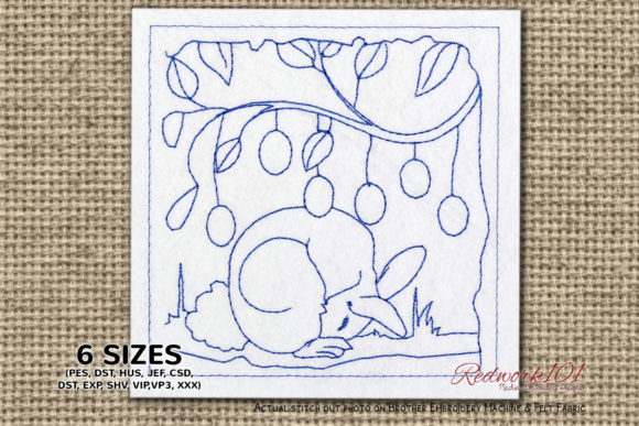 Easter Rabbit Sitting on Grass Redwork Review
