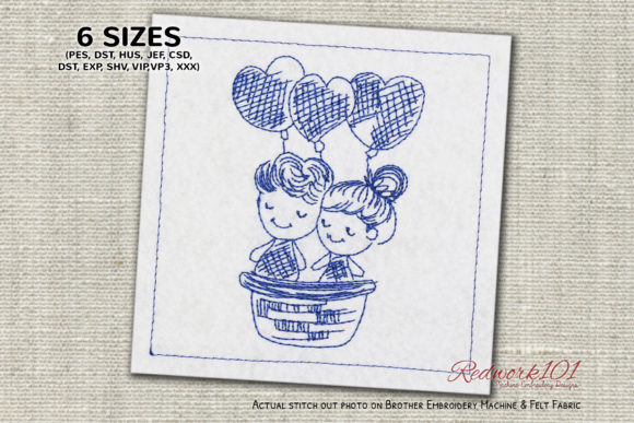 Review: Couple in Hot Air Balloon Redwork for Etsy