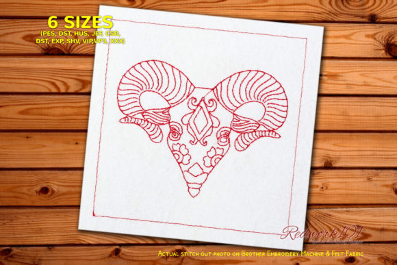Reviewing Goad Head Aries Astrology Sign Redwork